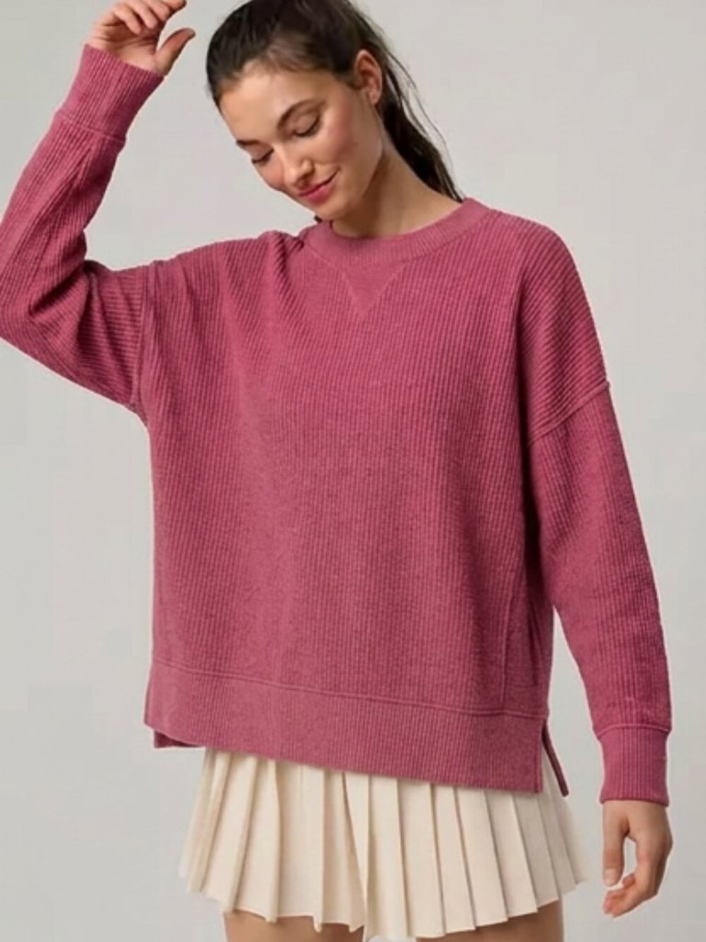 aerie Ribbed Knit Oversized Mauve Sweater